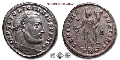 LICINIO I, FOLLIS, 308-309 d.C., GENIO IMPERATORIS / A / ANT il Genio del Popolo Romano con patera e cornucopia, Zecca di Antiochia, BRONZO, qSPL, (RIC 106b) / monete romane imperiali antiche (moneta romana imperiale antica - Impero Romano) | Moruzzi Numismatica