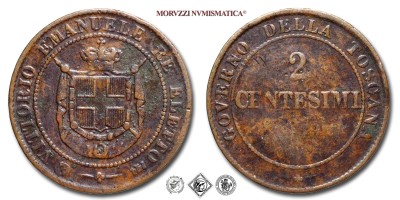 Regno d'Italia, Governo della Toscana, VITTORIO EMANUELE II, Re eletto, CENTESIMI 2, 1859, Zecca di Birmingham, RAME, MB, (Pagani 446) / monete italiane moderne (moneta italiana moderna da collezione - Casa Savoia) | Moruzzi Numismatica