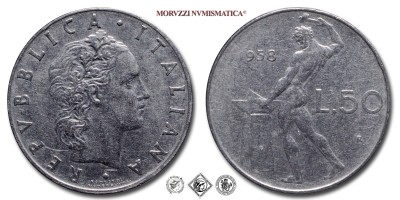 Repubblica Italiana, LIRE 50, Vulcano - I tipo, 1958, Zecca di Roma, ACMONITAL, BB, (R), (Pagani 2205) / monete italiane moderne rare (moneta italiana moderna rara da collezione) | Moruzzi Numismatica