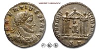 MASSENZIO, FOLLIS, 307-308 d.C., CONSERV VRB SVAE / S T tempio esastilo all'interno del quale vi è la statua di Roma seduta, Zecca di Ticinum, BRONZO, SPL, (NC), (RIC 95) / monete romane imperiali antiche (moneta romana antica - Impero Romano) | Moruzzi Numismatica