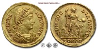 GRAZIANO, SOLIDO, 375-378 d.C., CONCORDIA AVGG / CONOB Costantinopoli seduta in trono poggia il piede su prora e regge l'asta e il globo, Zecca di Costantinopoli, ORO, qFDC, (R), (RIC 44a/R) / monete romane imperiali antiche rare d'oro (moneta romana imperiale antica rara - Impero Romano) | Moruzzi Numismatica