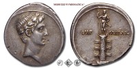 OTTAVIANO, DENARIO, 29-27 a.C., IMP CAESAR colonna rostrata sormontata dalla statua di Ottaviano ? con lancia e parazonium, Zecca di Roma, ARGENTO, qSPL, (R), (RIC 271/S) / monete romane imperiali antiche rare d'argento (moneta romana imperiale antica rara - Impero Romano) | Moruzzi Numismatica