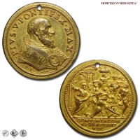 Stato Pontificio, PIO V, Ghislieri, MEDAGLIA IN BRONZO DORATO, Riforma del Clero Cattolico, 1566-1572, Opus Giovanni Federico Bonzagni, detto il Parmense, SPL, (RR), (Modesti CNORP III 608) / medaglie papali pontificie rare da collezione | Moruzzi Numismatica