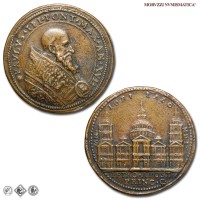 Stato Pontificio, PAOLO III, Farnese, MEDAGLIA IN BRONZO, Costruzione della Basilica di San Pietro, AN XVI (1549), Opus Grechetto e Giangiacomo Bonzagni, qSPL, (RR), (Modesti CNORP II 322) / medaglie papali pontificie rare da collezione | Moruzzi Numismatica