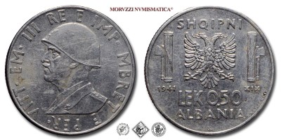 Regno d'Italia, Albania, VITTORIO EMANUELE III, LEK 0,50, 1941 XIX, Zecca di Roma, ACMONITAL, q​​​​​​​SPL, (Pagani 1001) / monete italiane moderne delle colonie (moneta italiana moderna da collezione - Casa Savoia) | Moruzzi Numismatica