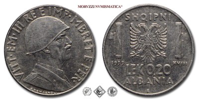Regno d'Italia, Albania, VITTORIO EMANUELE III, LEK 0,20, Antimagnetica, 1939 A XVIII, Zecca di Roma, ACMONITAL, SPL, (Pagani 1002) / monete italiane albanesi coloniali moderne (moneta italiana albanese coloniale moderna da collezione - Casa Savoia) | Moruzzi Numismatica
