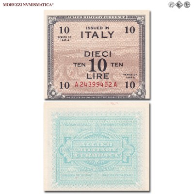 Italia, Occupazione Americana, ALLIED MILITARY CURRENCY, AM LIRE 10, Bilingue, 1943 A, Tipografia: FLC (Forbes Lithograph Corporation), FDS​​​​​​​, (Crapanzano OS57A) / banconote italiane (cartamoneta italiana - banconota da collezione) | Moruzzi Numismatica