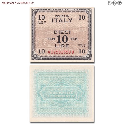 Italia, Occupazione Americana, ALLIED MILITARY CURRENCY, AM LIRE 10, Bilingue, 1943 A, Tipografia: FLC (Forbes Lithograph Corporation), FDS, (Crapanzano OS57b) / banconote italiane (cartamoneta italiana - banconota da collezione) | Moruzzi Numismatica