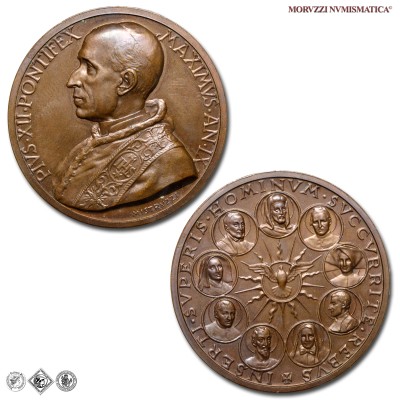 Città del Vaticano, PIO XII, Pacelli, MEDAGLIA ANNUALE IN BRONZO, Canonizzazioni del 1947, 1947 AN IX, Opus Aurelio Mistruzzi, FDC, (Bartolotti E947) / medaglie papali pontificie annuali da collezione | Moruzzi Numismatica