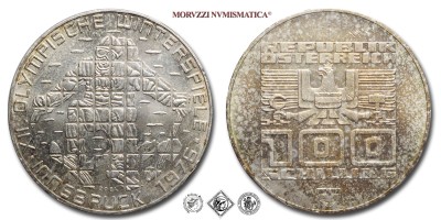 Austria, REPUBBLICA, SCELLINI 100, Olimpiadi del 1976. Innsbruck, 1976, Zecca di Vienna (Münze Österreich), ARGENTO, FDC, (KM 2928) / Silbermünzen aus dem Republik Österreich HUNDERT SCHILLING Olympische Spiele 1976. Innsbruck Wien (World SILVER coins - monete mondiali europee commemorative austriache d'argento - moneta mondiale europea commemorativa austriaca) | Moruzzi Numismatica