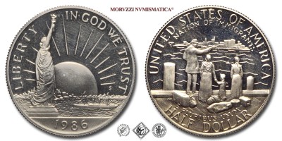 Stati Uniti d'America, DOLLARO 1/2, Centenario Statua della Libertà, 1986 S, Zecca di San Francisco, CUPRONICHEL, FS, (KM 212) / USA - United States of America Half Dollar Statue of Liberty PROOF COINS (monete mondiali moderne commemorative - mezzi dollari americani - moneta mondiale moderna comemorativa da collezione) | Moruzzi Numismatica