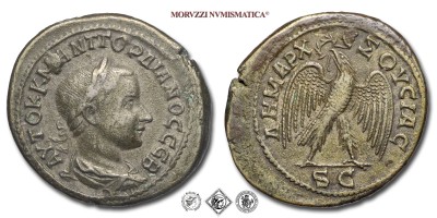 GORDIANO III PIO, TETRADRAMMA, 238-244 d.C., ΔHMAPX EΞOYCIAC, aquila ad ali aperte stante di fronte, Zecca di Antiochia, ARGENTO, mBB, (Prieur 282) / monete romane imperiali provinciali antiche d'argento (Impero Romano) | Moruzzi Numismatica