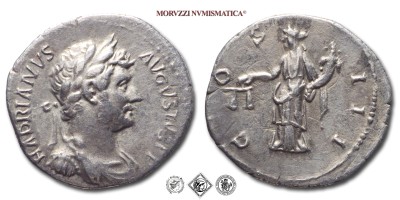 ADRIANO, DENARIO, 134-138 d.C., COS III l'Aequitas con bilancia e cornucopia, Zecca di Roma, ARGENTO, BB, (RIC 339)  / monete romane imperiali antiche d'argento (moneta romana imperiale antica della dinastia degli imperatori adottivi - Impero Romano) | Moruzzi Numismatica