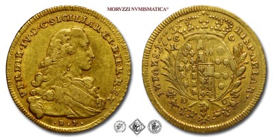 Regno di Napoli, FERDINANDO IV DI BORBONE, DUCATI 6, 1773, Zecca di Napoli, ORO, mBB, (Pannuti-Riccio 21) / monete italiane napoletane preunitarie d'oro (moneta italiana napoletana preunitaria da collezione) | Moruzzi Numismatica