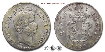 Granducato di Toscana, LEOPOLDO II DI LORENA, QUATTRINI 10, 1858, Zecca di Firenze, MISTURA, mBB, (R), (Pagani 167) / monete italiane preunitarie fiorentine moderne rare (moneta italiana preunitaria fiorentina moderna rara da collezione) | Moruzzi Numismatica