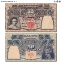 Regno d'Italia, Vittorio Emanuele III, BANCO DI NAPOLI, LIRE 50, Salvator Rosa, 23.02.1911, Firme: Miraglia, Mancini, SPL, (NC), (Crapanzano NA128) / banconote italiane (cartamoneta italiana - biglietti da collezione - banconota di Casa Savoia) | Moruzzi Numismatica