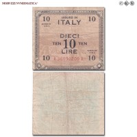 Italia, Occupazione Americana, ALLIED MILITARY CURRENCY, AM LIRE 10, Bilingue, 1943 A, Tipografia: FLC (Forbes Lithograph Corporation), MB​​​​​​​, (Crapanzano OS57A) / banconote italiane (cartamoneta italiana - banconota da collezione) | Moruzzi Numismatica