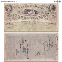 Italia, Vittorio Emanuele II-Umberto I, BANCA ROMANA, LIRE 50, 1872, Firme: Castelvecchi, Guerrini, Lazzaroni, mBB, (RRRRR), (Crapanzano BRO7) / banconote italiane rare (cartamoneta italiana rara da collezione - banconota da cinquanta lire - Casa Savoia) | Moruzzi Numismatica