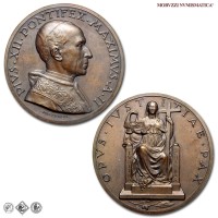 Città del Vaticano, PIO XII, Pacelli, MEDAGLIA ANNUALE IN BRONZO, Esortazione alla Pace (OPVS IVSTITIAE PAX), 1940 A II, Opus Aurelio Mistruzzi, ​​​​​​​FDC, (RR), (Bartolotti E940) / medaglie papali pontificie annuali rare (medaglia papale pontificia annuale rara da collezione) | Moruzzi Numismatica