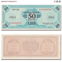 Italia, Occupazione Americana, ALLIED MILITARY CURRENCY, AM LIRE 50, 1943 A, Bilingue, Tipografia: FLC (Forbes Lithograph Corporation), FDS​​​​​​​, (Crapanzano OS59A) / banconote italiane (cartamoneta italiana - banconota da collezione) | Moruzzi Numismatica