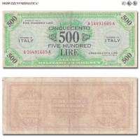 Italia, Occupazione Americana, ALLIED MILITARY CURRENCY, AM LIRE 500, Bilingue, 1943 A, Tipografia: FLC (Forbes Lithograph Corporation), qBB, (R), (Crapanzano OS63) / banconote italiane rare (cartamoneta italiana rara - banconota da collezione) | Moruzzi Numismatica