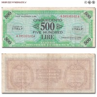 Italia, Occupazione Americana, ALLIED MILITARY CURRENCY, AM LIRE 500, Bilingue, 1943 A, Tipografia: FLC (Forbes Lithograph Corporation), mBB, (R), (Crapanzano OS63) / banconote italiane rare (cartamoneta italiana rara - banconota da collezione) | Moruzzi Numismatica
