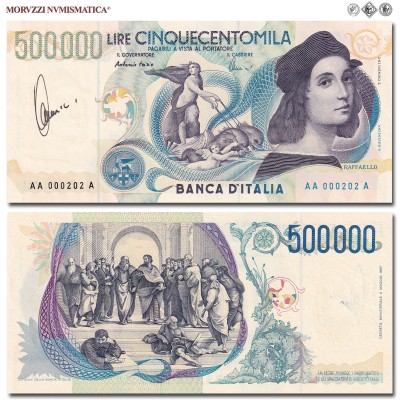 Repubblica Italiana, BANCA D'ITALIA, LIRE 500000, Raffaello - firma autografa Amici, 13.05.1997, Firme: Fazio, Amici, FDS, (Crapanzano 631) / banconote italiane (cartamoneta italiana - biglietti da collezione - banconota da 500.000 lire) | Moruzzi Numismatica