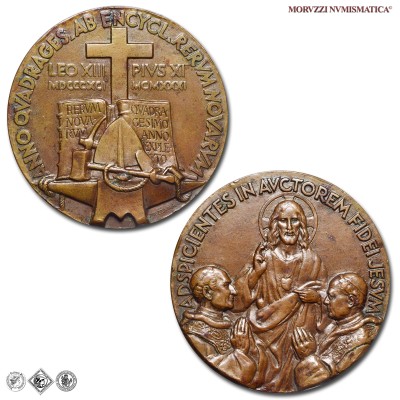Città del Vaticano, PIO XI, Ratti, MEDAGLIA STRAORDINARIA IN BRONZO, 40° enciclica Rerum Novarum, 1931, Opus Corrado Mezzana, SPL, (R), (Cusumano-Modesti 220) / medaglie papali pontificie straordinarie rare da collezione | Moruzzi Numismatica