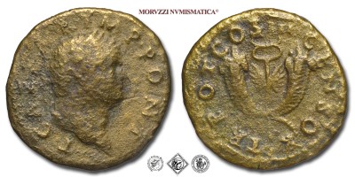 TITO, Cesare, DUPONDIO, 74 d.C., TR POT COS III CENSOR due cornucopie incrociate, tra di loro un caduceo alato, Zecca di Roma, BRONZO, MB, (RIC 761) / monete romane imperiali antiche (moneta romana imperiale antica della dinastia Flavia - Impero Romano) | Moruzzi Numismatica