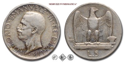 Regno d'Italia, VITTORIO EMANUELE III, LIRE 5, Aquilotto (Aquilino), 1926, Zecca di Roma, ARGENTO, MB, (R), (Pagani 709) / monete italiane moderne rare d'argento (moneta italiana moderna rara da collezione - Casa Savoia) | Moruzzi Numismatica