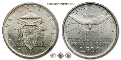 Città del Vaticano, SEDE VACANTE 1963, LIRE 500, Card. Aloisi Masella, Zecca di Roma, ARGENTO, FDC, (Pagani 980) / monete papali pontificie vaticane d'argento (moneta papale pontificia vaticana delle Sedi Vacanti) | Moruzzi Numismatica