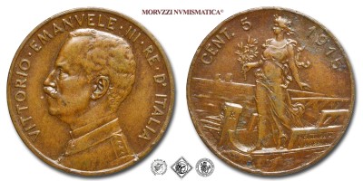 Regno d'Italia, VITTORIO EMANUELE III, CENTESIMI 5, Italia su prora, 1915, Zecca di Roma, RAME, BB, (Pagani 896) / monete italiane moderne (moneta italiana moderna da collezione - Casa Savoia) | Moruzzi Numismatica