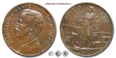 Regno d'Italia, VITTORIO EMANUELE III, CENTESIMI 5, Italia su prora, 1913, Zecca di Roma, RAME, mBB, (Pagani 895) / monete italiane moderne (moneta italiana moderna da collezione - Casa Savoia) | Moruzzi Numismatica