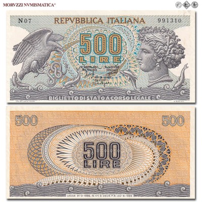 Repubblica Italiana, BIGLIETTO DI STATO, LIRE 500, Aretusa, 20.06.1966, Firme: Stammati, Gubbels, Ventura Signoretti, FDS, (Crapanzano BS58) / banconote italiane (cartamoneta italiana - biglietti da collezione - banconota da cinquecento lire) | Moruzzi Numismatica