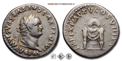 TITO, DENARIO, 80 d.C., TR P IX IMP XV COS VIII P P fulmine alato su trono, Zecca di Roma, ARGENTO, BB, (RIC 119) / monete romane imperiali antiche d'argento (moneta romana imperiale antica della dinastia Flavia - Impero Romano) | Moruzzi Numismatica