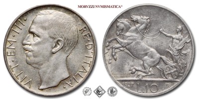 Regno d'Italia, VITTORIO EMANUELE III, LIRE 10, Biga - una rosetta, 1927, Zecca di Roma, ARGENTO, mBB, (Pagani 692) / monete italiane moderne d'argento (moneta italiana moderna da collezione - Casa Savoia) | Moruzzi Numismatica
