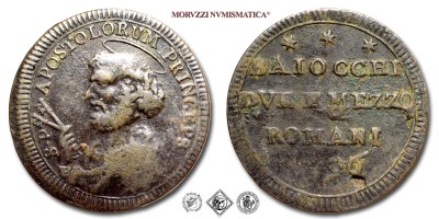 Stato Pontificio, PIO VI, Braschi, SAMPIETRINO DA BAIOCCHI DUE E MEZZO, 1796, Zecca di Roma, RAME, BB, (Muntoni 99) / monete papali pontificie (moneta papale pontificia da collezione) | Moruzzi Numismatica