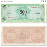 Italia, Occupazione Americana, ALLIED MILITARY CURRENCY, AM LIRE 500, Monolingua, 1943, Tipografia: FLC (Forbes Lithograph Corporation), qSPL, (RRR), (Crapanzano OS50) / banconote italiane rare (cartamoneta italiana rara - banconota da collezione) | Moruzzi Numismatica