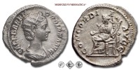 ORBIANA, DENARIO, 222-235 d.C., CONCORDIA AVGG la Concordia seduta sul trono con patera e doppia cornucopia, Zecca di Roma, ARGENTO, SPL, (R), (RIC 319/S) / monete romane imperiali antiche rare d'argento (moneta romana antica rara - Impero Romano) | Moruzzi Numismatica