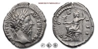 MARCO AURELIO, DENARIO, 170-171 d.C., COS III Roma galeata seduta su di una corazza tiene una Vittoria e un lungo scettro, Zecca di Roma, ARGENTO, mBB, (RIC 233) / monete romane imperiali antiche d'argento (moneta romana imperiale antica della dinastia degli Antonini - Impero Romano) | Moruzzi Numismatica