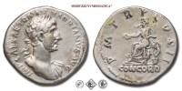 ADRIANO, DENARIO, 118 d.C., P M TR P COS II / CONCORD la Concordia seduta con patera e sotto al sedile una cornucopia, Zecca di Roma, ARGENTO, BB, (RIC 40) / monete romane imperiali antiche d'argento (moneta romana imperiale antica - Impero Romano) | Moruzzi Numismatica