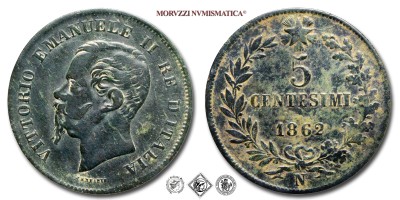 Regno d'Italia, VITTORIO EMANUELE II, CENTESIMI 5, 1862 N, Zecca di Napoli, RAME, BB, (Pagani 554) / monete italiane moderne (moneta italiana moderna da collezione - Casa Savoia) | Moruzzi Numismatica