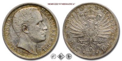 Regno d'Italia, VITTORIO EMANUELE III, LIRE 2, Aquila sabauda, 1902, Zecca di Roma, ARGENTO, mBB, (R), (Pagani 726) / monete italiane moderne rare d'argento (moneta italiana moderna rara da collezione - Casa Savoia) | Moruzzi Numismatica