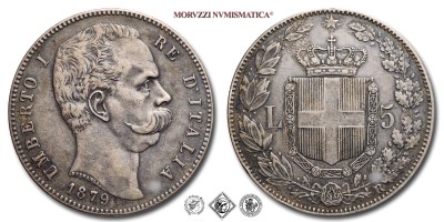 Regno d'Italia, UMBERTO I, LIRE 5 (SCUDO), 1879, Zecca di Roma, ARGENTO, mBB, (Pagani 590) / monete italiane moderne (moneta italiana moderna - scudi d'argento da collezione - Casa Savoia) | Moruzzi Numismatica