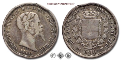 Regno d'Italia, VITTORIO EMANUELE II, Re eletto, CENTESIMI 50, 1860, Zecca di Firenze, RAME, MB, (Pagani 443) / monete italiane moderne d'argento (moneta italiana moderna da collezione - Casa Savoia) | Moruzzi Numismatica