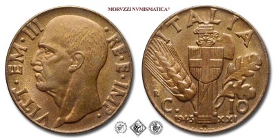 Regno d'Italia, VITTORIO EMANUELE III, CENTESIMI 10, Impero, 1943 XXI, Zecca di Roma, BRONZITAL, q​​​​​​​FDC, (Pagani 891) / monete italiane moderne (moneta italiana moderna da collezione - Casa Savoia) | Moruzzi Numismatica