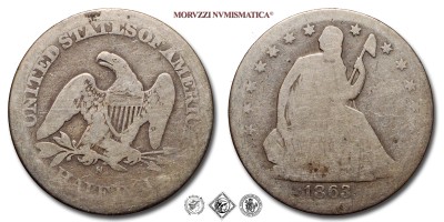 Stati Uniti d'America, USA, DOLLARO 1/2, Seated Liberty, 1863 S, Zecca di San Francisco, ARGENTO, B, (KM A68) / USA - United States of America Silver Half Dollar COINS (monete mondiali moderne da collezione - mezzi dollari americani - moneta d'argento) | Moruzzi Numismatica
