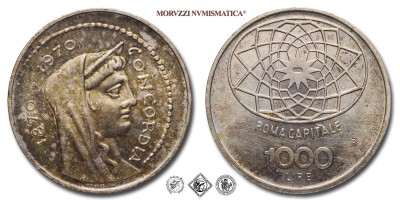 Repubblica Italiana, LIRE 1000, Centenario di Roma Capitale 1870-1970, 1970, Zecca di Roma, ARGENTO, FDC, (Pagani 2051) / monete italiane commemorative d'argento (moneta italiana commemorativa da collezione) | Moruzzi Numismatica