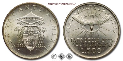 Città del Vaticano, SEDE VACANTE, 1958, LIRE 500, Con accento, 1958, Zecca di Roma, ARGENTO, FDC, (Pagani 843) / monete vaticane d'argento (moneta vaticana da collezione) | Moruzzi Numismatica