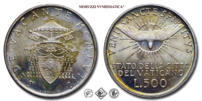 Città del Vaticano, SEDE VACANTE, 1958, LIRE 500, Senza accento, 1958, Zecca di Roma, ARGENTO, FDC, (Pagani 843a) / monete vaticane d'argento (moneta vaticana da collezione) | Moruzzi Numismatica